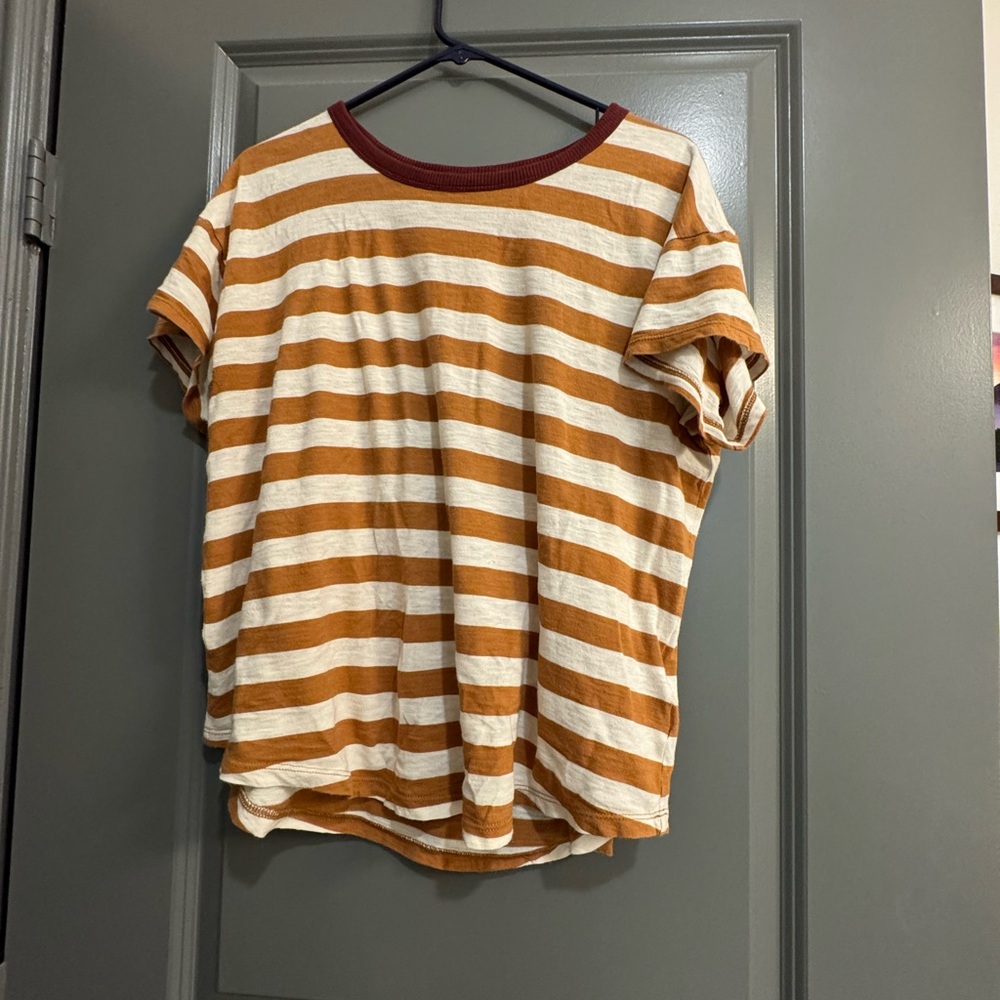 Madewell - Striped Deep Mustard and White T-Shirt